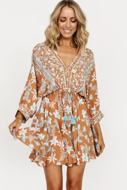 Baltic Born DRESSES|cover up|Adria Mini Dress | Camel + Blue