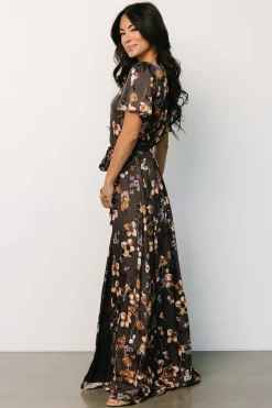 Baltic Born WEDDING SUITE|wedding guest|Agnes Satin Maxi Dress | Brown Floral