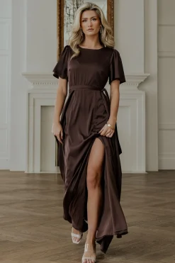 Baltic Born WEDDING SUITE|wedding guest|Agnes Satin Maxi Dress | Espresso