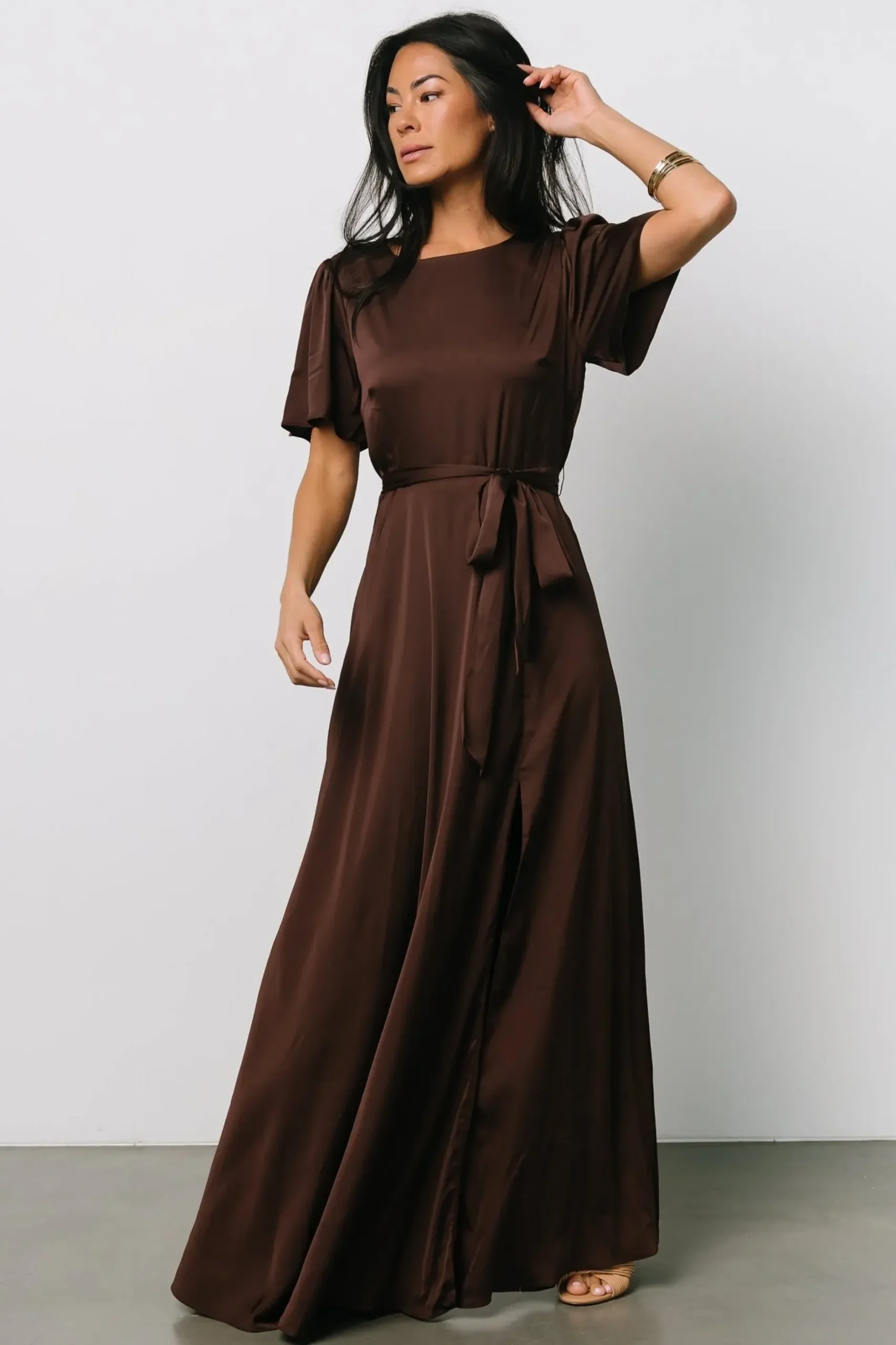 Baltic Born WEDDING SUITE|wedding guest|Agnes Satin Maxi Dress | Espresso