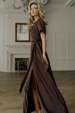 Baltic Born WEDDING SUITE|wedding guest|Agnes Satin Maxi Dress | Espresso