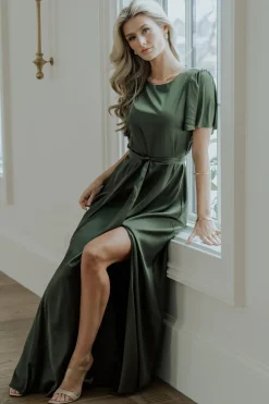 Baltic Born WEDDING SUITE|wedding guest|Agnes Satin Maxi Dress | Juniper Green