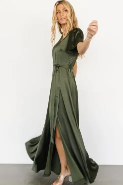 Baltic Born WEDDING SUITE|wedding guest|Agnes Satin Maxi Dress | Juniper Green
