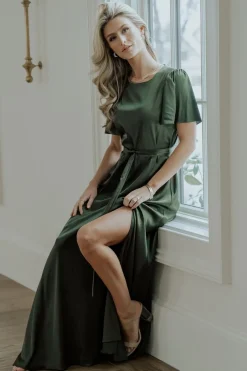 Baltic Born WEDDING SUITE|wedding guest|Agnes Satin Maxi Dress | Juniper Green