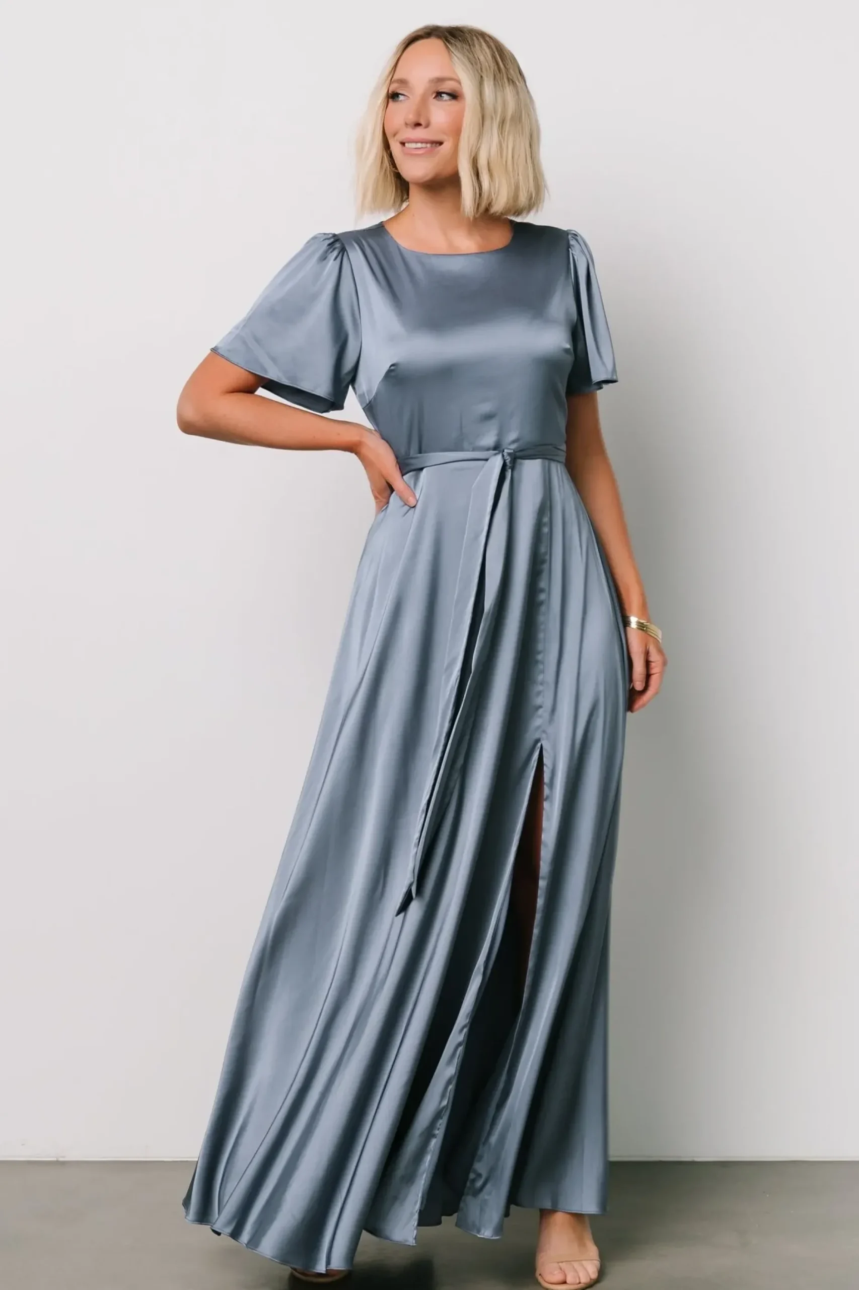 Baltic Born WEDDING SUITE|wedding guest|Agnes Satin Maxi Dress | Whisper Blue