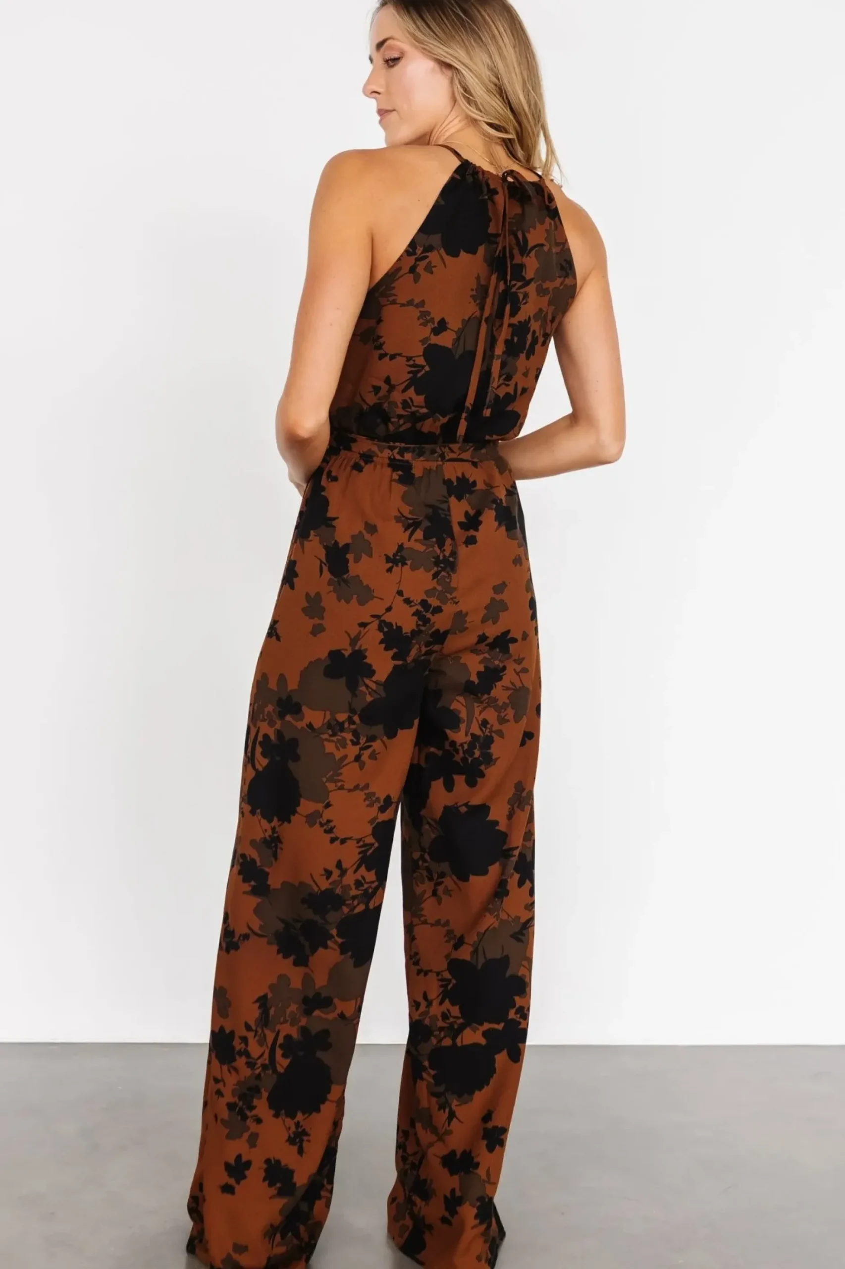 Baltic Born JUMPSUITS + ROMPERS|Alameda Halter Jumpsuit | Espresso Print