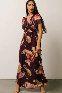 Baltic Born SALE|Alexandria Smocked Maxi Dress | Eggplant Floral