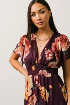 Baltic Born SALE|Alexandria Smocked Maxi Dress | Eggplant Floral