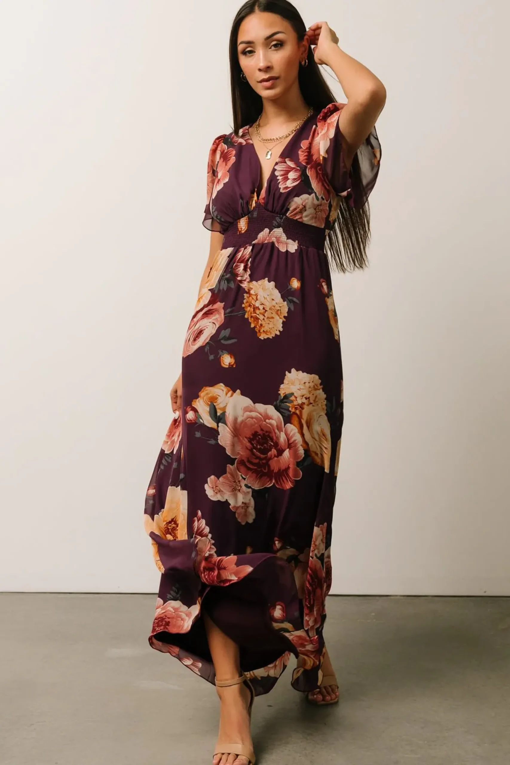 Baltic Born SALE|Alexandria Smocked Maxi Dress | Eggplant Floral