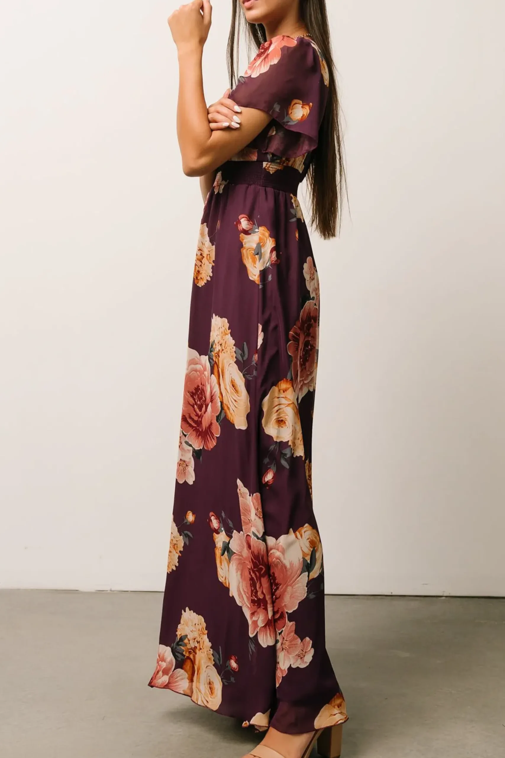 Baltic Born SALE|Alexandria Smocked Maxi Dress | Eggplant Floral