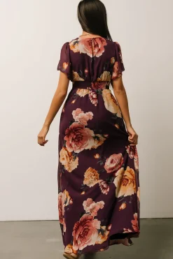 Baltic Born SALE|Alexandria Smocked Maxi Dress | Eggplant Floral