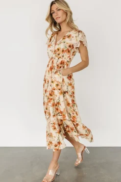 Baltic Born midi dresses|EXTENDED SIZING|Aliyah Midi Dress | Coral Floral