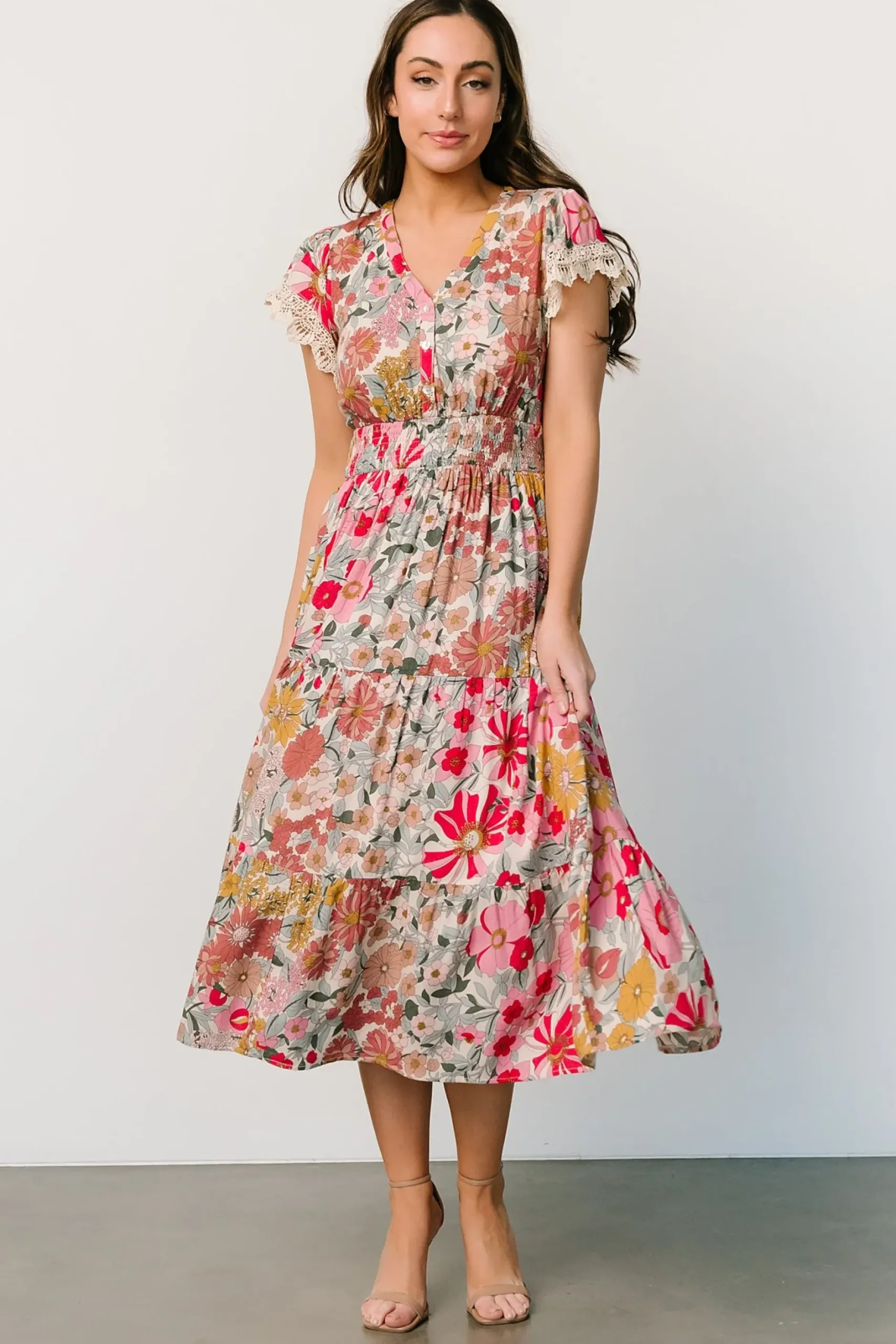Baltic Born midi dresses|EXTENDED SIZING|Aliyah Midi Dress | Cream Multi Floral