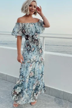 Baltic Born SALE|Amalfi Smocked Maxi Dress | Blue Floral