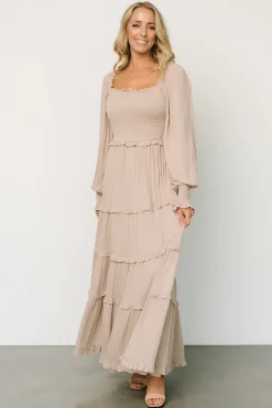 Baltic Born maxi dresses|EXTENDED SIZING|Amanda Smocked Dotted Maxi Dress | Beige