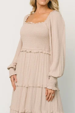 Baltic Born maxi dresses|EXTENDED SIZING|Amanda Smocked Dotted Maxi Dress | Beige