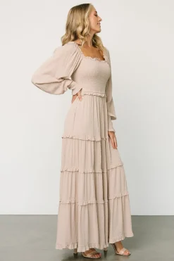 Baltic Born maxi dresses|EXTENDED SIZING|Amanda Smocked Dotted Maxi Dress | Beige