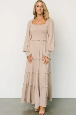 Baltic Born maxi dresses|EXTENDED SIZING|Amanda Smocked Dotted Maxi Dress | Beige