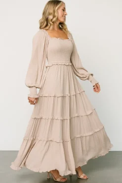 Baltic Born maxi dresses|EXTENDED SIZING|Amanda Smocked Dotted Maxi Dress | Beige