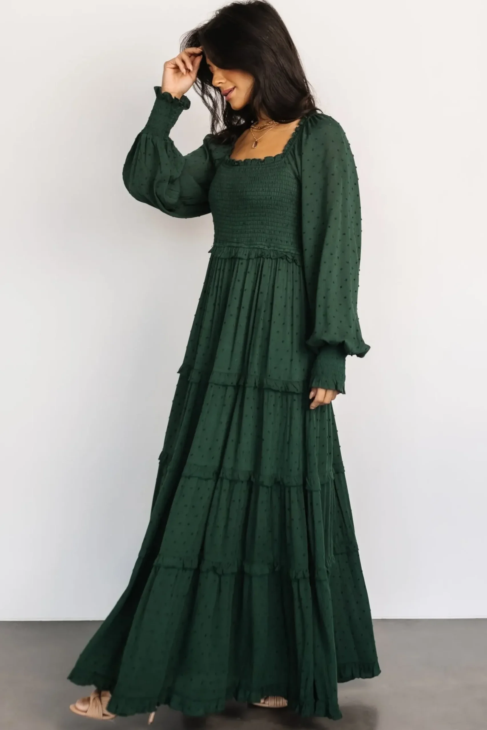 Baltic Born maxi dresses|EXTENDED SIZING|Amanda Smocked Dotted Maxi Dress | Evergreen