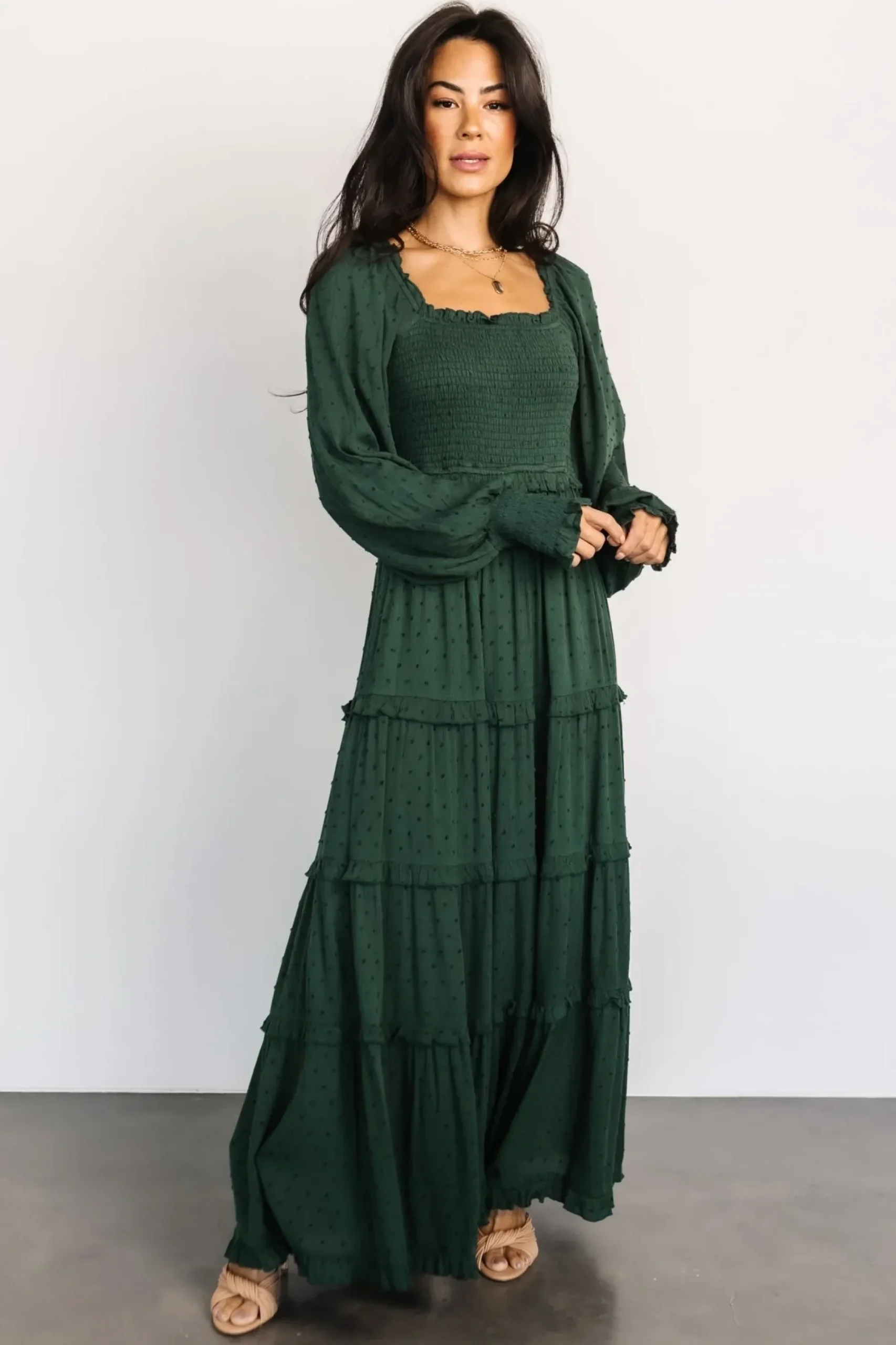 Baltic Born maxi dresses|EXTENDED SIZING|Amanda Smocked Dotted Maxi Dress | Evergreen