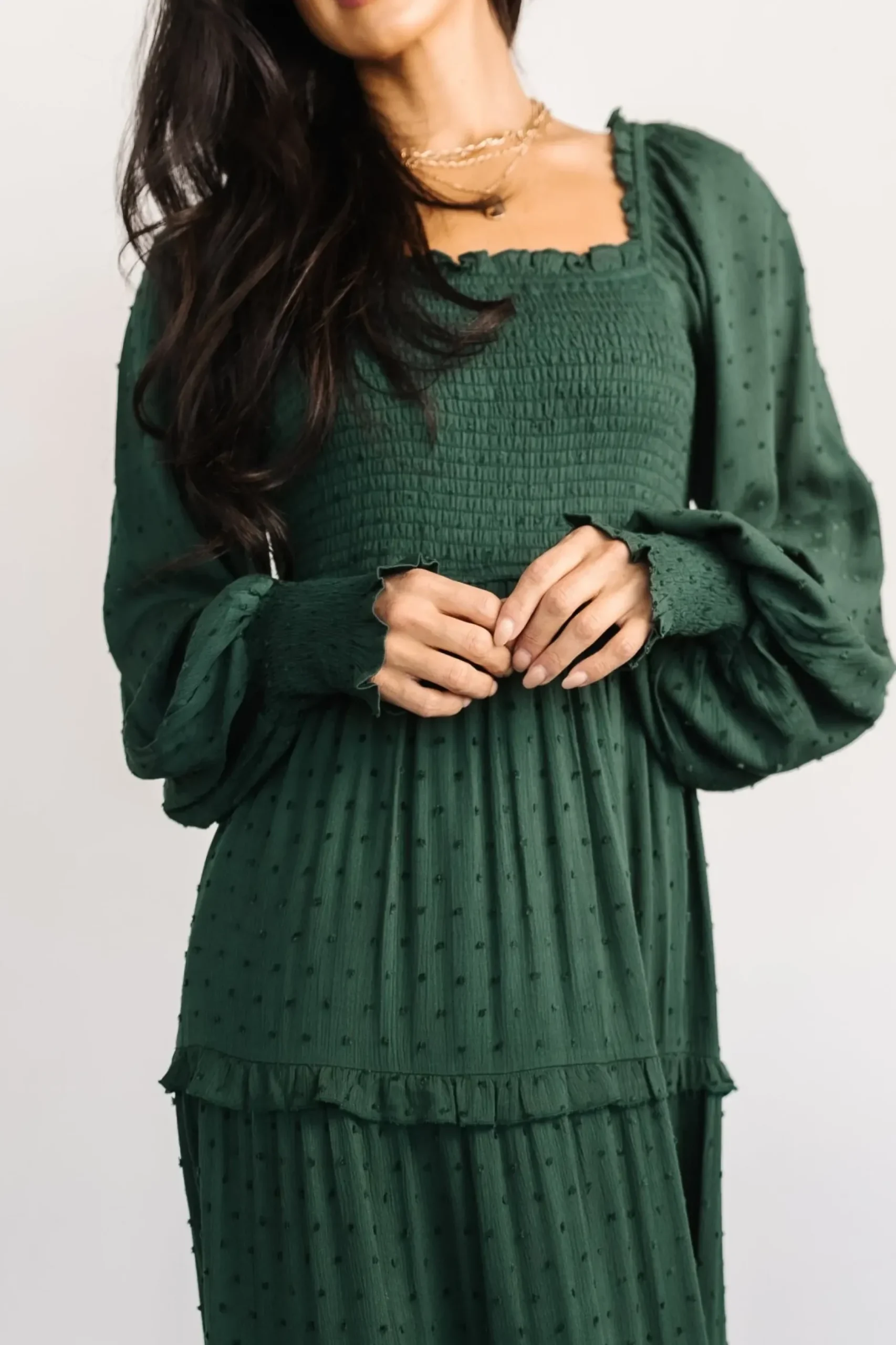 Baltic Born maxi dresses|EXTENDED SIZING|Amanda Smocked Dotted Maxi Dress | Evergreen