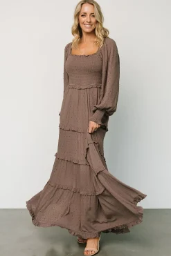 Baltic Born maxi dresses|EXTENDED SIZING|Amanda Smocked Dotted Maxi Dress | Brown