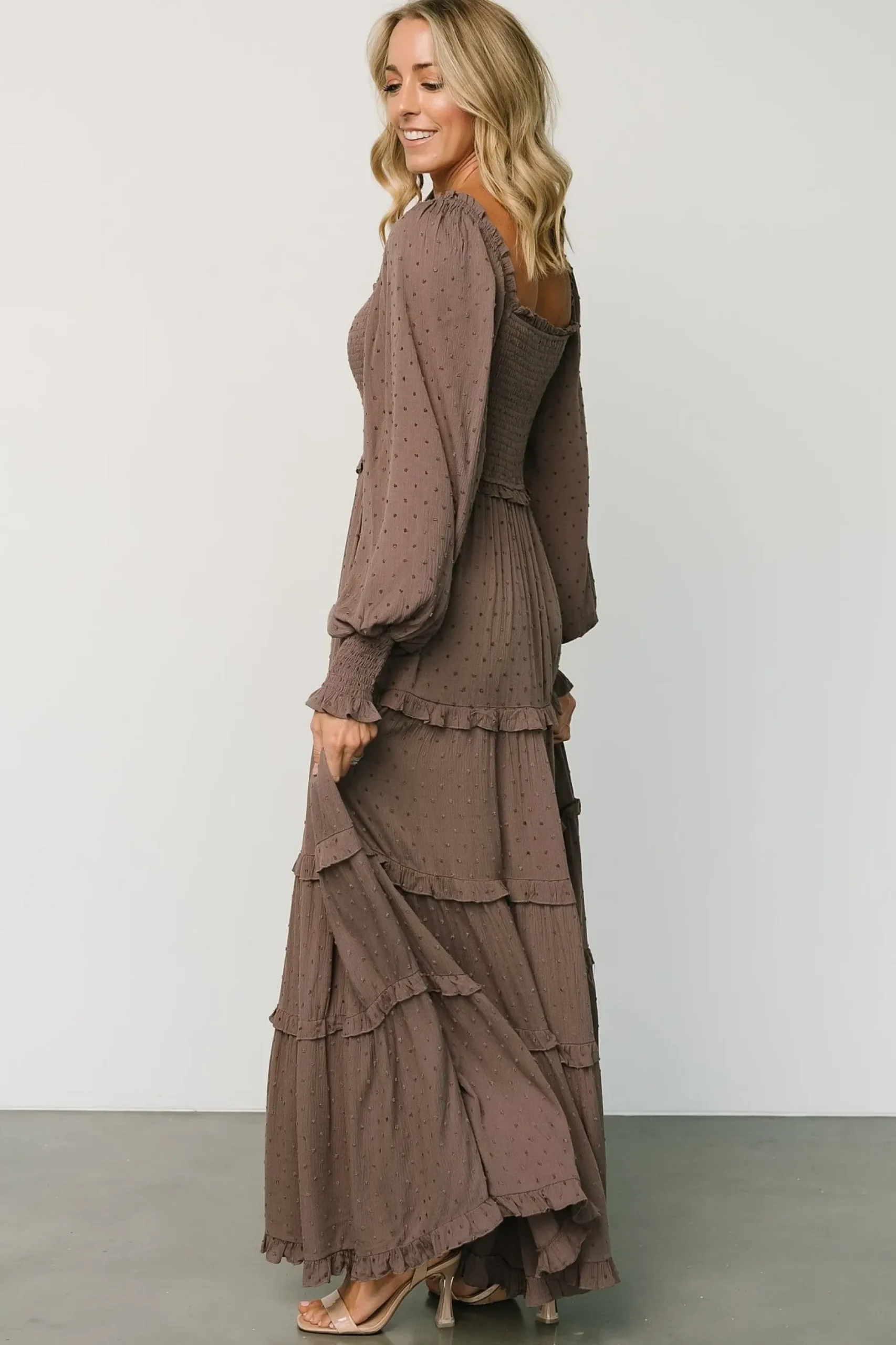 Baltic Born maxi dresses|EXTENDED SIZING|Amanda Smocked Dotted Maxi Dress | Brown