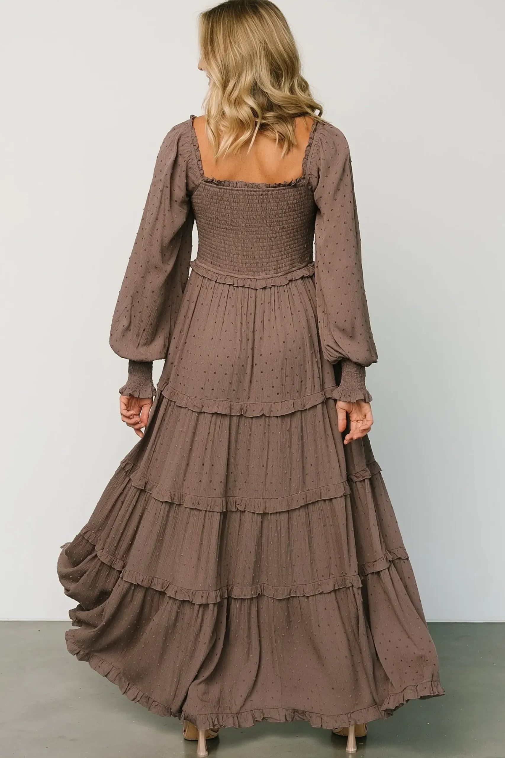 Baltic Born maxi dresses|EXTENDED SIZING|Amanda Smocked Dotted Maxi Dress | Brown