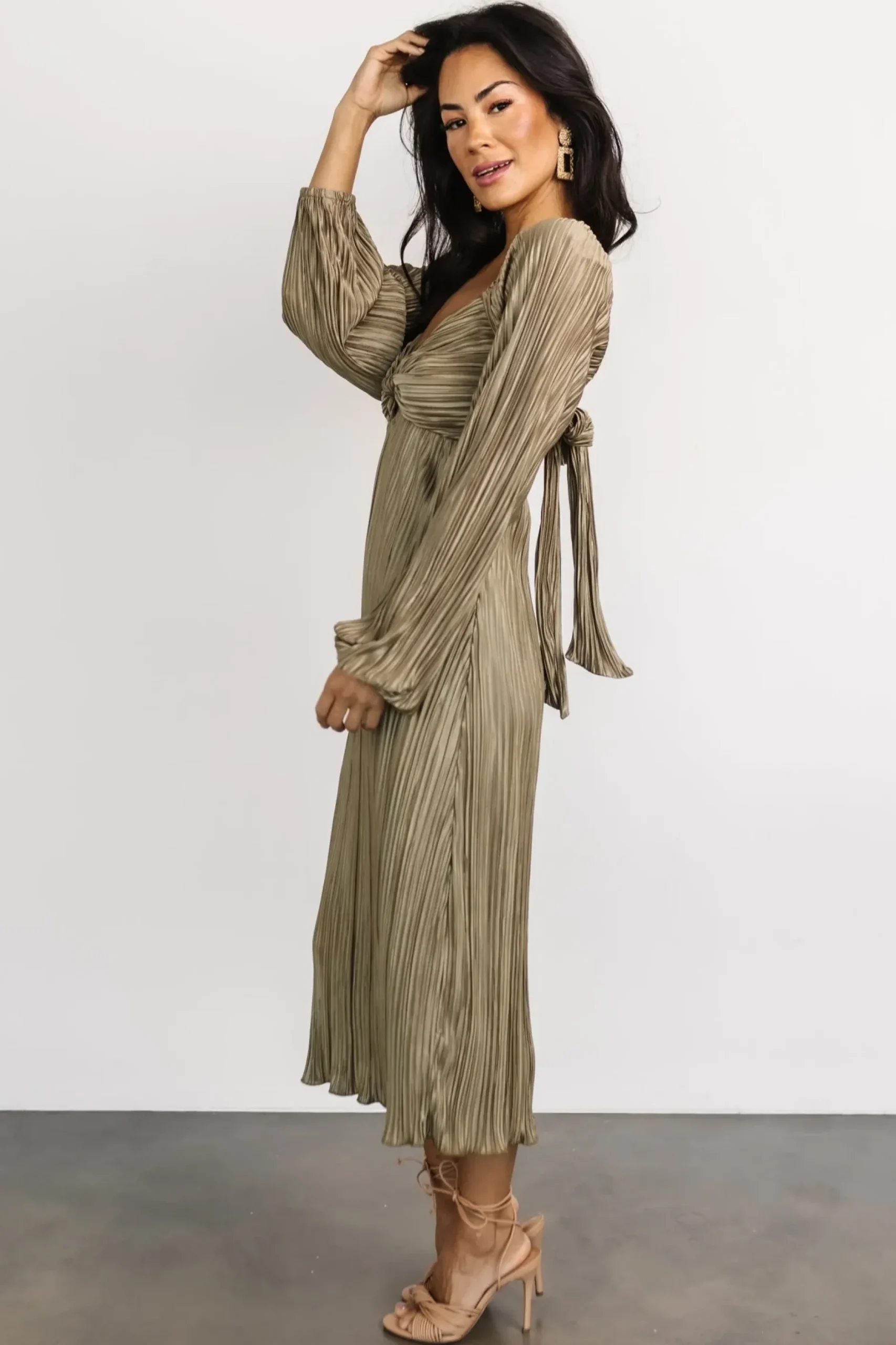 Baltic Born DRESSES|midi dresses|Amani Pleated Midi Dress | Olive