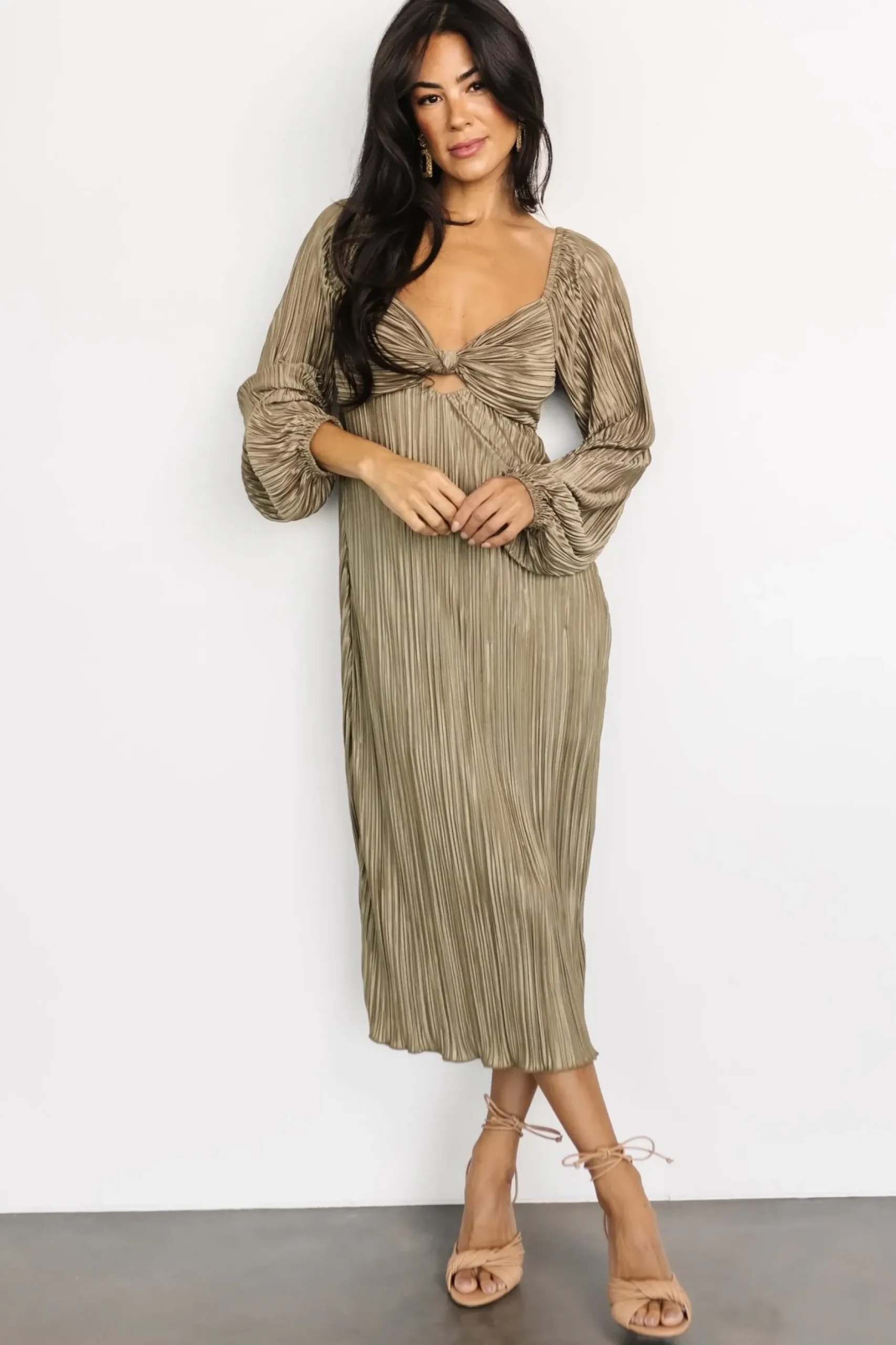 Baltic Born DRESSES|midi dresses|Amani Pleated Midi Dress | Olive