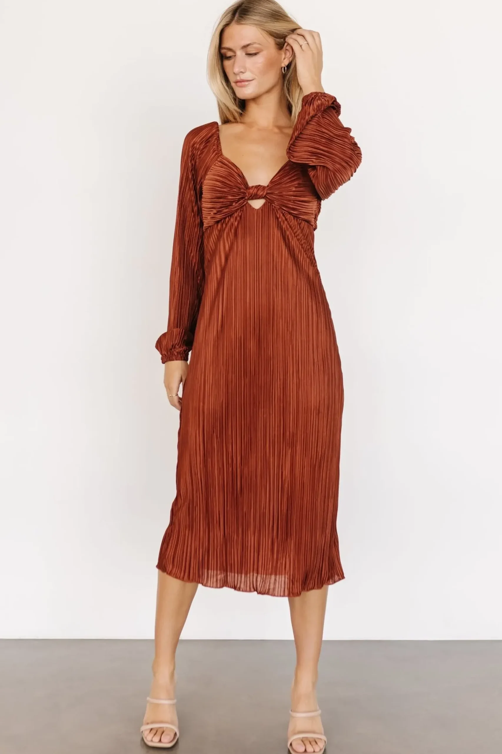 Baltic Born DRESSES|midi dresses|Amani Pleated Midi Dress | Cinnamon