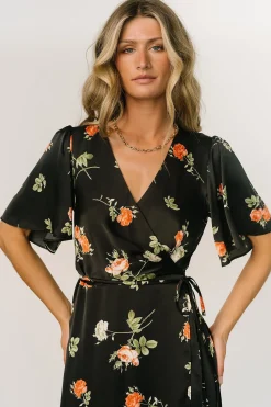 Baltic Born SALE|Amara Wrap Dress | Black + Coral Floral