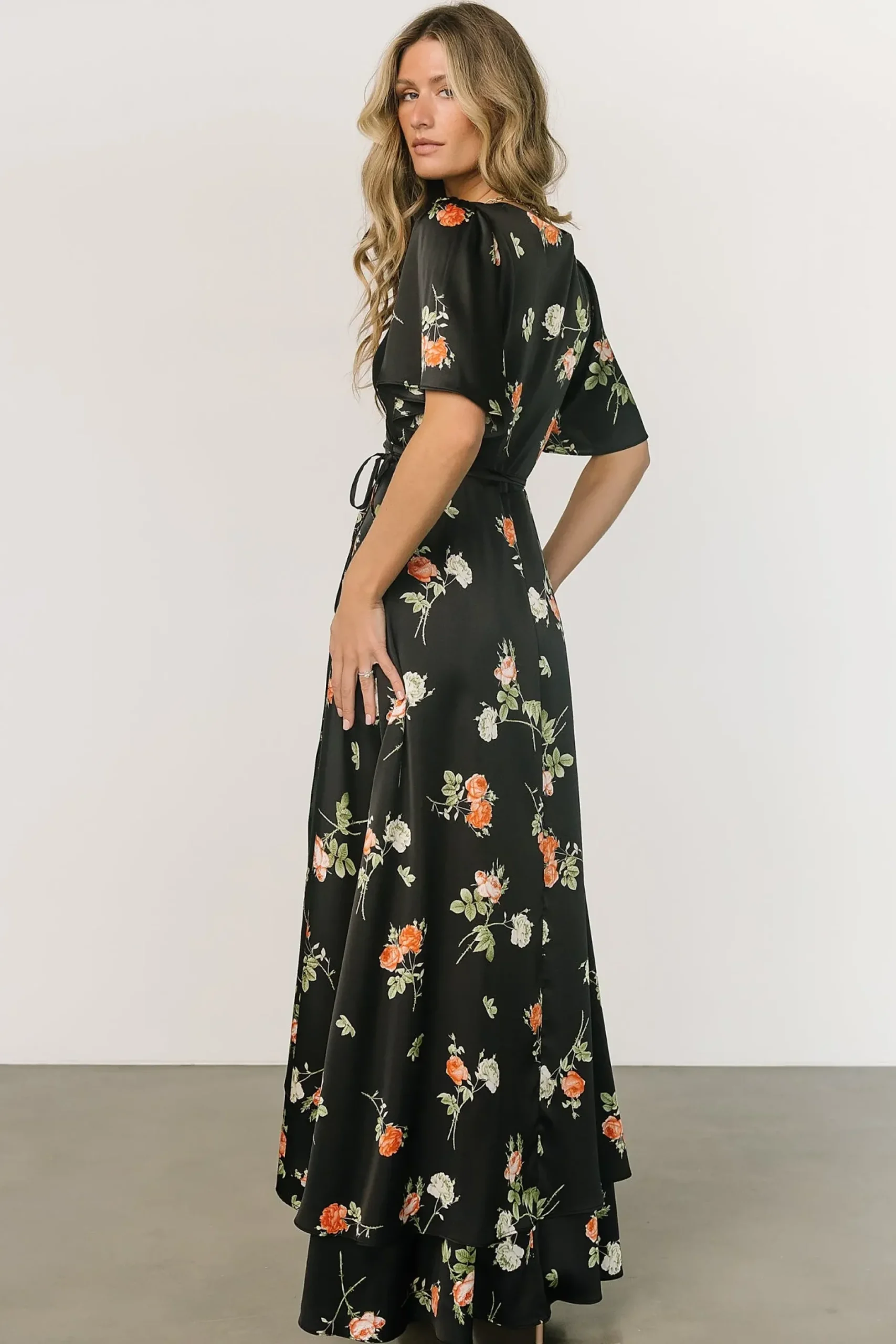 Baltic Born SALE|Amara Wrap Dress | Black + Coral Floral