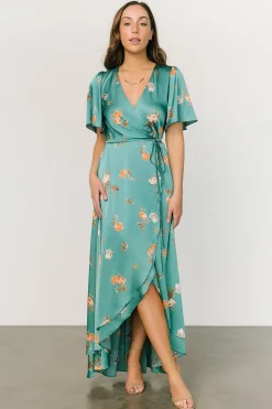 Baltic Born SALE|Amara Wrap Dress | Green + Coral Floral