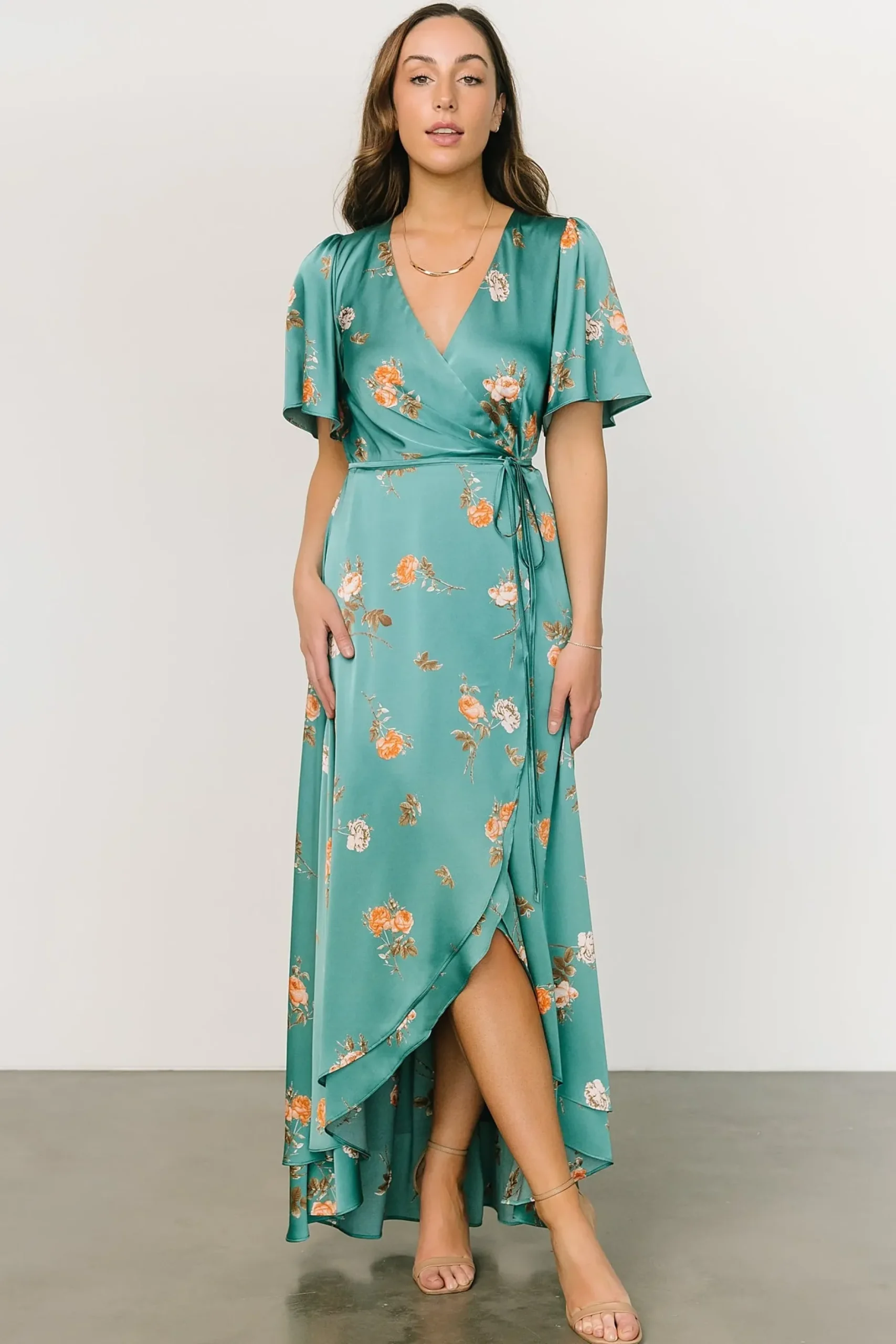 Baltic Born SALE|Amara Wrap Dress | Green + Coral Floral
