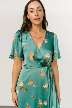 Baltic Born SALE|Amara Wrap Dress | Green + Coral Floral