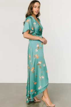 Baltic Born SALE|Amara Wrap Dress | Green + Coral Floral