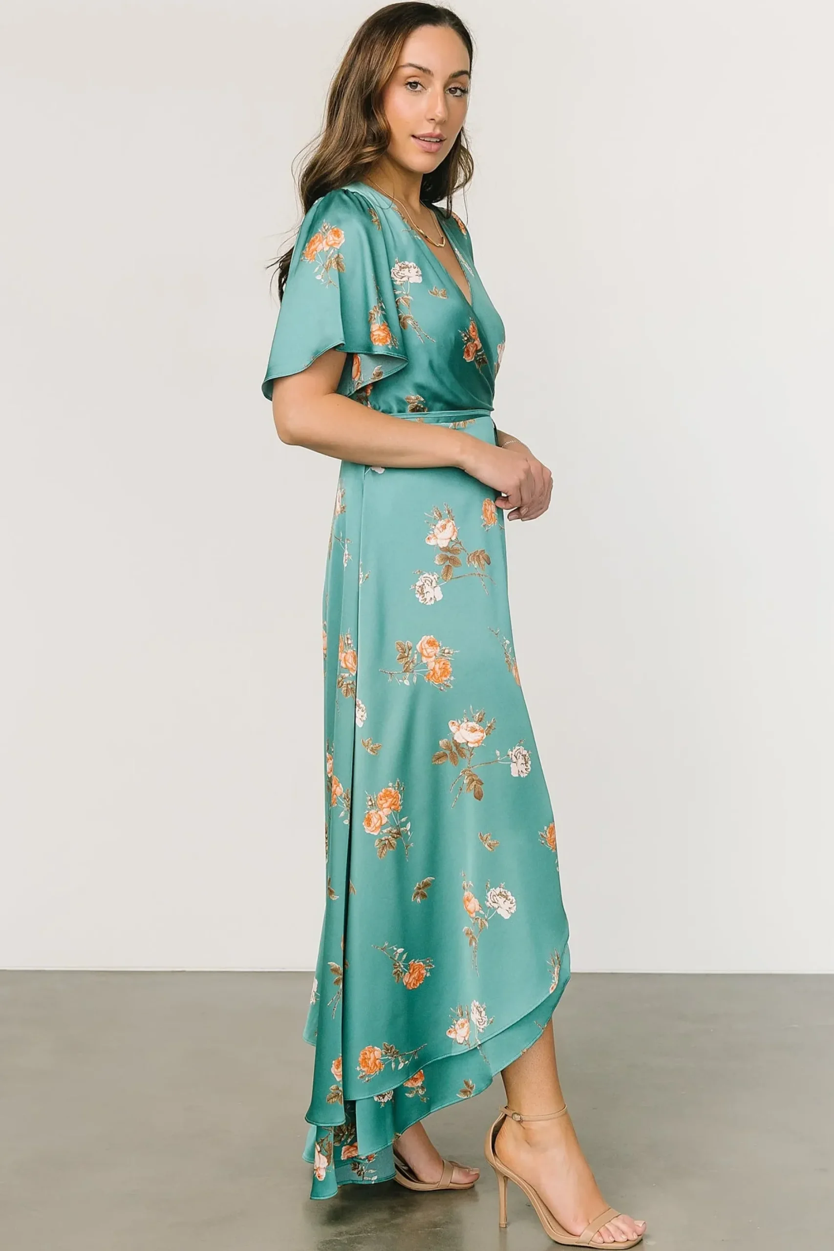Baltic Born SALE|Amara Wrap Dress | Green + Coral Floral