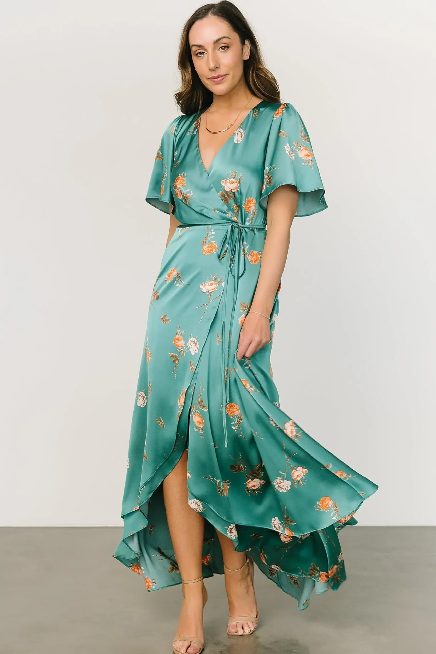 Baltic Born SALE|Amara Wrap Dress | Green + Coral Floral