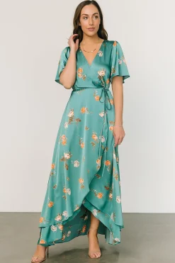 Baltic Born SALE|Amara Wrap Dress | Green + Coral Floral