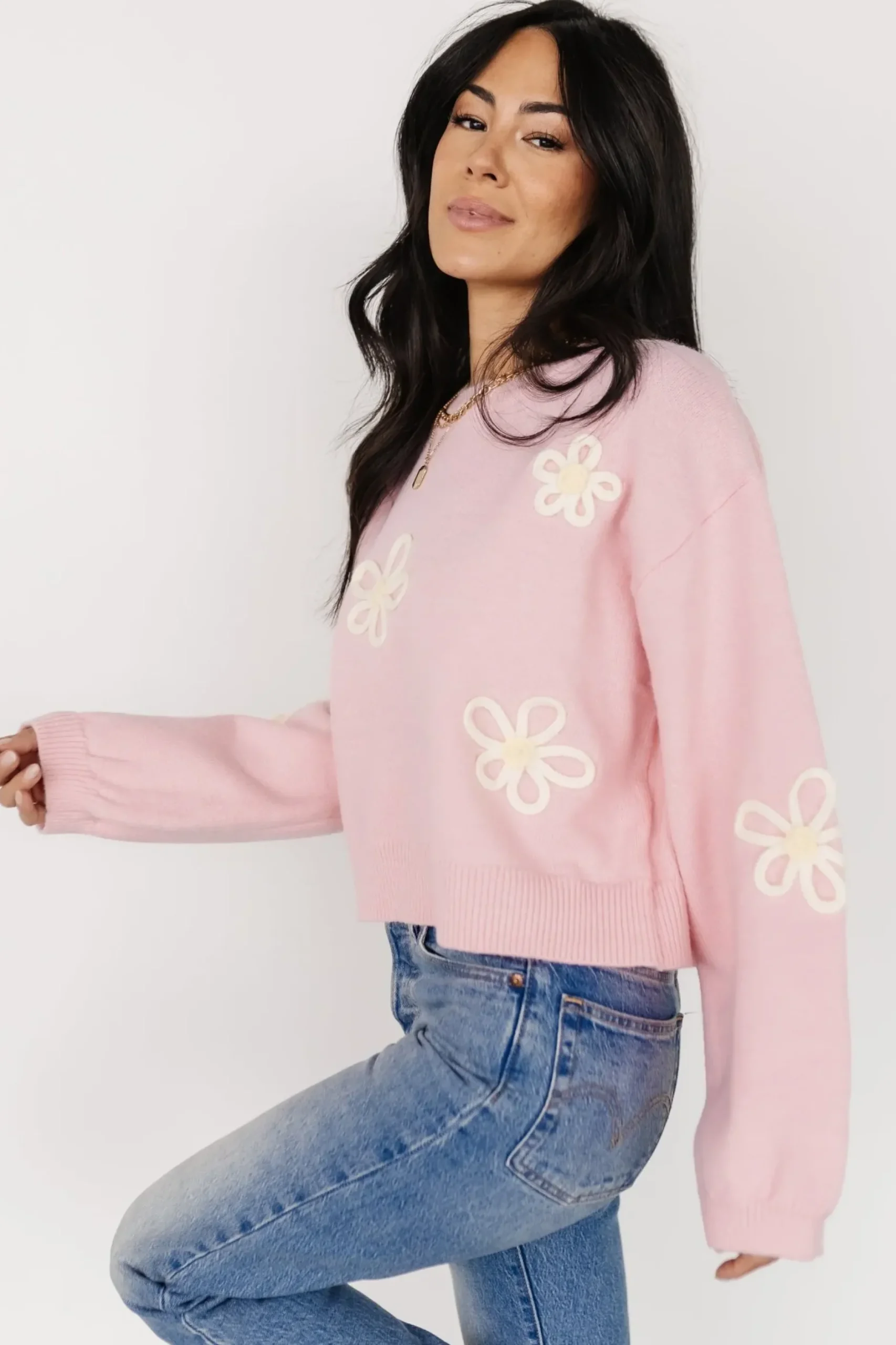 Baltic Born sweaters|Annie Flower Knit Sweater | Pink