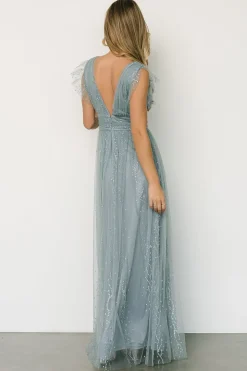 Baltic Born tulle styles|Annika Sequin Mesh Maxi Dress | Slate