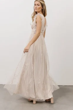 Baltic Born tulle styles|Annika Sequin Mesh Maxi Dress | Nude Blush