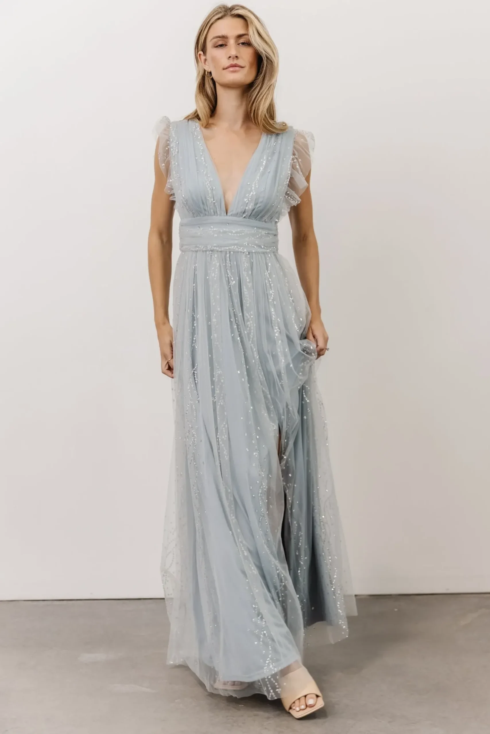 Baltic Born tulle styles|Annika Sequin Mesh Maxi Dress | Dusty Blue