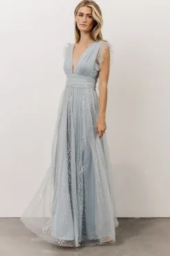 Baltic Born tulle styles|Annika Sequin Mesh Maxi Dress | Dusty Blue