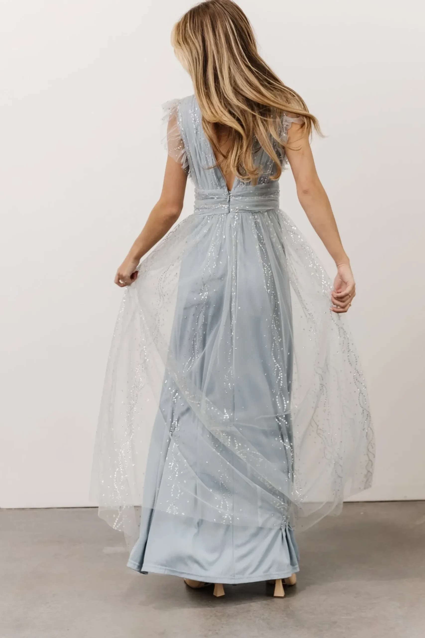 Baltic Born tulle styles|Annika Sequin Mesh Maxi Dress | Dusty Blue