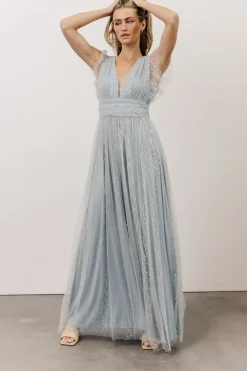Baltic Born tulle styles|Annika Sequin Mesh Maxi Dress | Dusty Blue