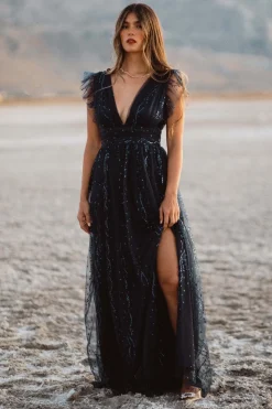 Baltic Born tulle styles|Annika Sequin Mesh Maxi Dress | Navy