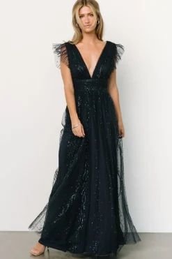 Baltic Born tulle styles|Annika Sequin Mesh Maxi Dress | Navy